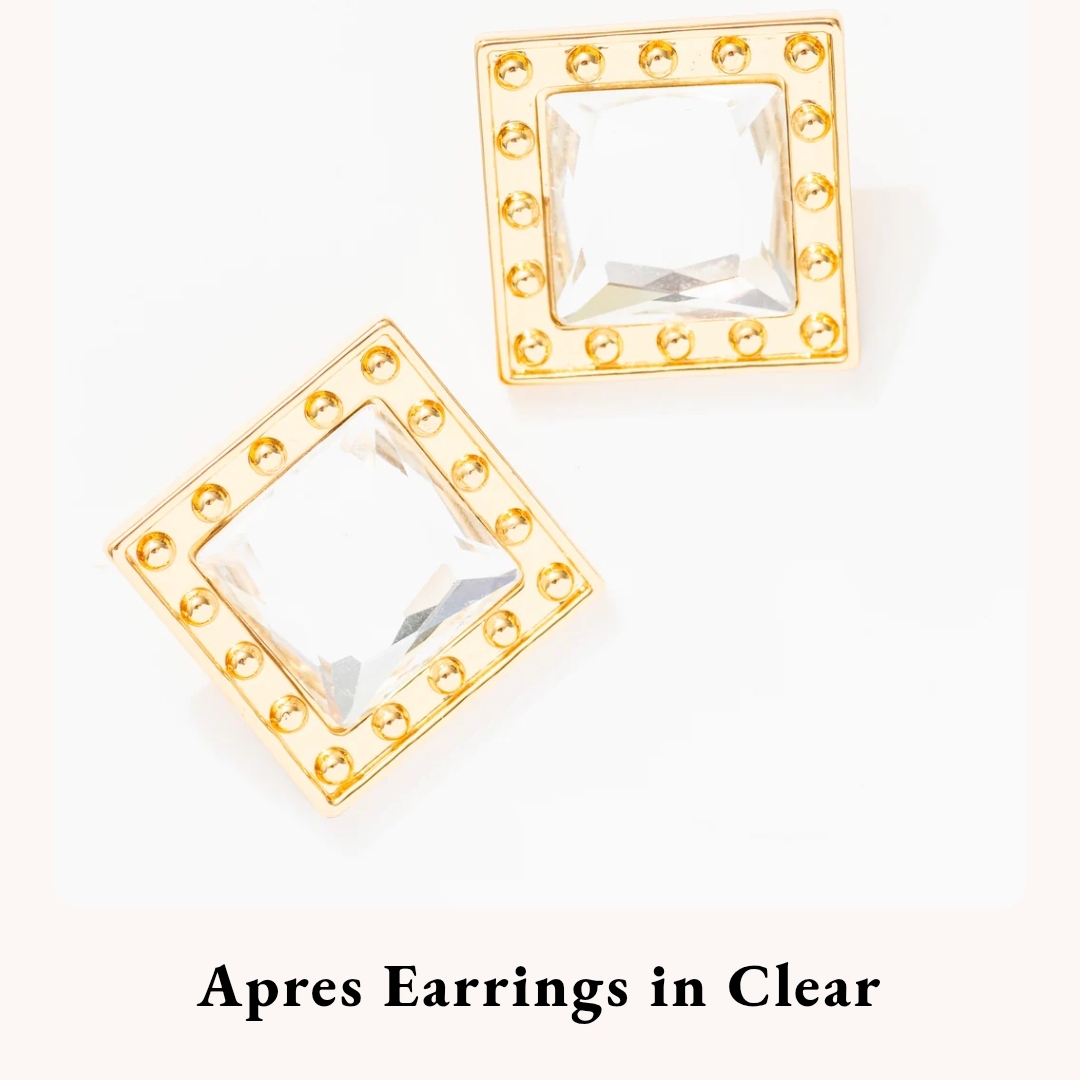 Frasier Sterling 14k Gold Plated Brass Studs And Clear Square Earrings New